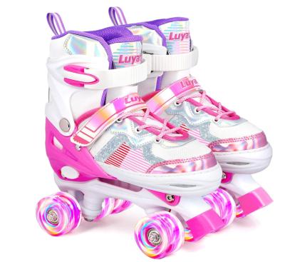 China OEM Customized 2021 New Children's Traditional Double Row Quad Roller Skates Four Wheel Flashing Wheels Adjustable Size 31-33 for sale