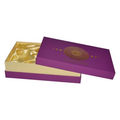 China Handmade Custom Cardboard Logo Gold Foil Printing Paper 2 Piece Birdnest Lid and Base Gift Packaging Box with Luxury Silk Satin Lining for sale