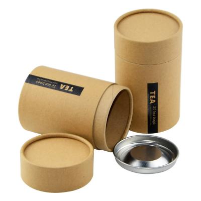 China Natural Brownie Kraft Paper Tube Cylinder Cardboard Box Biodegradable Biodegradable Metal Lid For Coffee Beans Tea Leaves Tea Bags Packing for sale