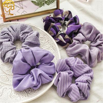 China Custom Solid Color Fashion Girls Satin Scrunchies Wholesale Classic Elastic Classic Logo Hair Band Hair Ties for sale