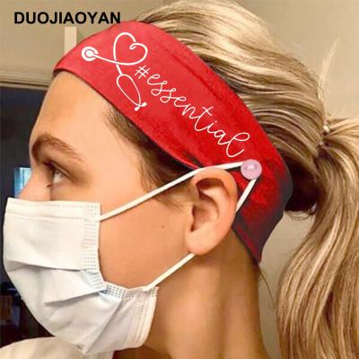 China Free Sample Fashion Classic Nurse Headbands With Buttons Boho Fashion Classic Stretching Sport Yoga Hair Band For Women Logo Elastic Hair Accessories Custom Made for sale