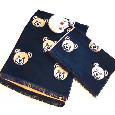 China Classic Hot Sale Classic Custom Design New Winter Fashion Bear Printed Parent-child Scarf Cashmere Wool Jacquard Scarf Like Pashmina Shawl for sale