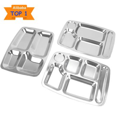 China Sustainable Stainless Steel 4 5 Serving Tray School Food Lunch Tray Divided 6 Compartments Dinner Dish Fast Food for sale