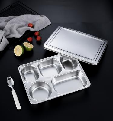 China Wholesale Viable Hotel Hospital School Divided Dish Lunch Tray Metal 304 Stainless Steel Food Tray With Lid for sale