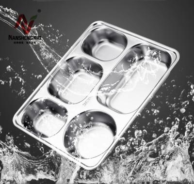 China Sustainable Rectangle 3 4 5 Compartments 201 304 Stainless Steel Bento Lunch Dish Fast Food Serving Tray for sale