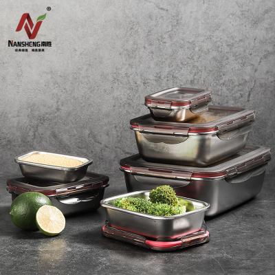 China Nansheng Metal Refrigerator Airtight Storage Box 304 Stainless Steel Storage Stackable Food Container Fresh Preservation for sale