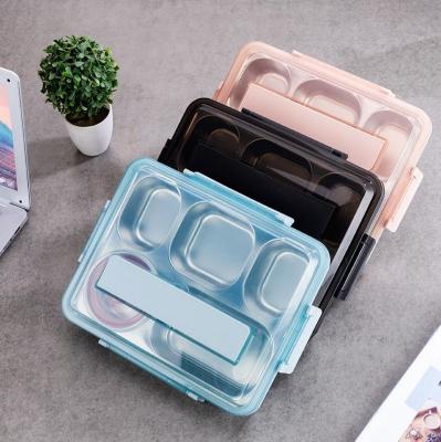 China Microwavable Modern Style Food Storage Container Stainless Steel Plastic Bento Lunch Box With Cutlery For Student And Office for sale