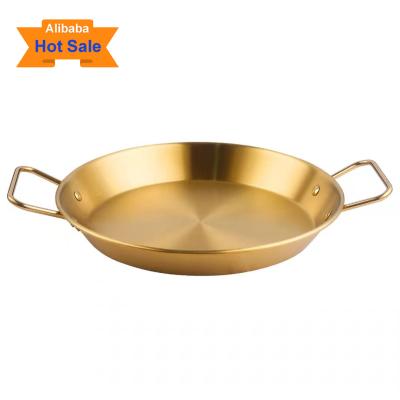 China Factory Price Sustainable High Quality Stainless Steel Frying Pan Seafood Paella Pan With Two Handle for sale