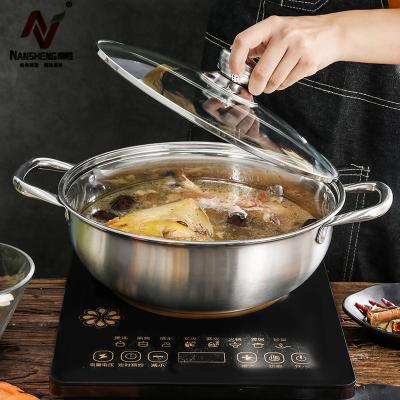 China Nansheng viable 28/30/32 cm soup cooking pot 304 stainless steel divider shabu shabu hotpot for restaurant induction cookware for sale