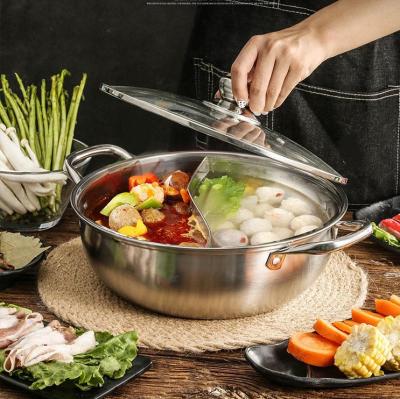 China Sustainable Induction Hotpot Two Flavors Shabu Shabu 304 Stainless Steel Chinese Hot Pot With Divider for sale