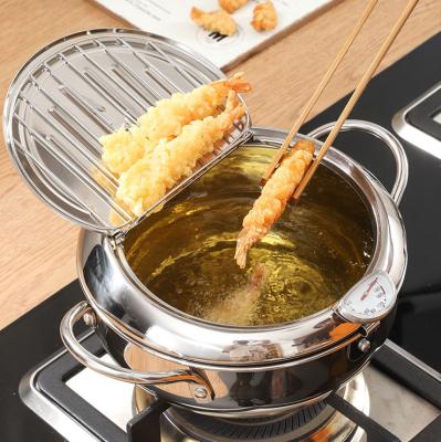 China Sustainable Japanese Deep Fryer Pot Stainless Steel Temperature Control Fried Professional Tempura Frying Pot for sale