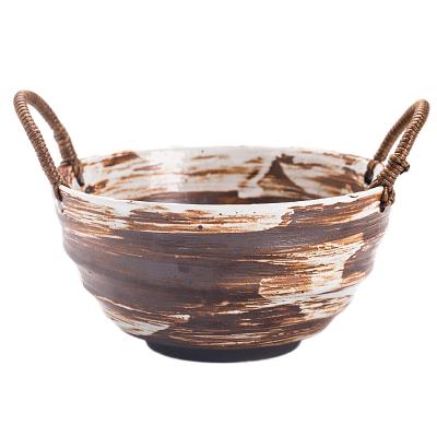 China Vintage Sustainable Handmade Stoneware Ceramic Bowl , Japanese Style Fruit Bowl With Rope for sale