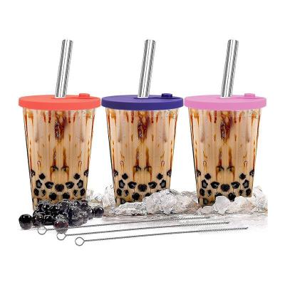 China Sustainable Custom Stainless Steel Straw For Bubble Boba Tea Beads Double Wall Insulated Plastic Reusable Bubble Tea Cup for sale