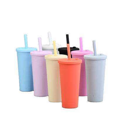 China Viable Pastel Colored Acrylic Cups With Lids And Double Straws Wall Matte Plastic Bulk Tumblers Customizable DIY Gifts Cups for sale