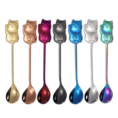 China 304 Stainless Steel Viable Creative Cartoon Lucky Cat Spoon Coffee Stirring Dessert Spoon for sale