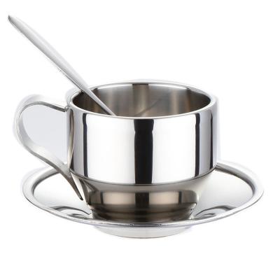 China Sustainable Factory Price Stainless Steel Tea Coffee Cup Mug With Saucer for sale