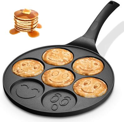 China Sale 7 Holes Smiley Face Mini Pancake Minimalist Hot Nonstick Frying Pan Waffle Pan Waffle Breakfast Cookie Omelette Egg Baking Frying Pan for sale