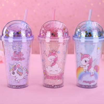 China Semicircular Cover Unicorn Bubbletea Christmas Custom Disposable Double-Layer Cups With Lids And Straws Straw Cup for sale