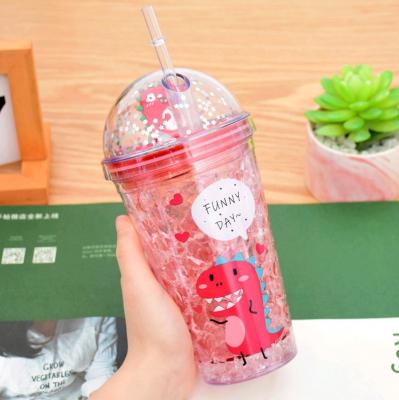 China Hibiki 700ml Hibiki 700ml Cover Double Straw Cups Creative Double-Layer Plastic Dinosaur Popcorn Cups, for sale