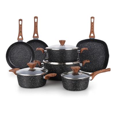 China 12Pcs Viable Forged Non Stone Aluminum Stick Granite Kitchen Cookware Coating Set for sale