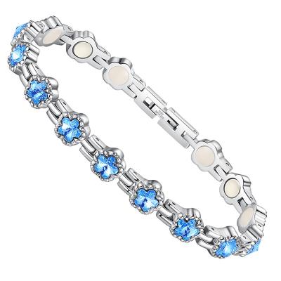 China 2022 Romantic Flower Crystal Germanium Stainless Steel Magnetic Best Selling Rivoli Bracelet for sale