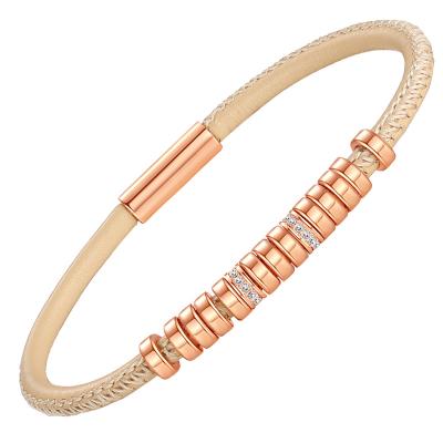 China Fashionable Best Factory Crystal Rhinestone Beaded Magnetic Clasp Gold Genuine Leather Bracelet for sale