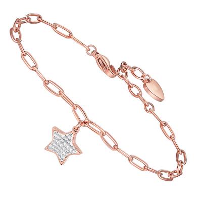 China Romantic Good Quality Cheap Crystal PVD Plated Star Charm 18K Gold Stainless Steel Chain Bracelet for sale