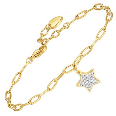 China Best Romantic Women Hand Link Stainless Steel Crystal 18K Gold Chain Star Charm Bracelet Jewelry for sale