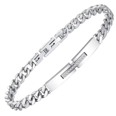 China New Fashion 2 Tones 316L Stainless Steel Environmental Friendly Cuban Chain Cubic Zircon Bracelet for sale