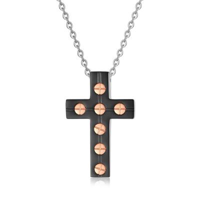 China Tasty 316L Stainless Steel Hi End Black Screw Design Cross Pendant Necklace in Black Rose Gold Plated for sale