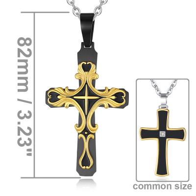 China Religious Factory Direct Gothic Black Gold Jesus Cross Pendant Necklace Stainless Steel Large for sale