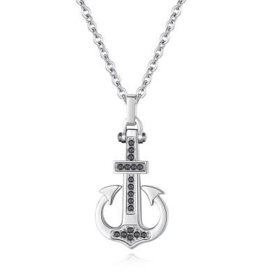 China 316L Stainless Steel Hiphop Hypoallergenic Cross Anchor Zircon Pendant Necklace Jewelry for sale