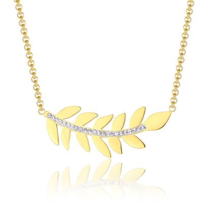 China CLASSIC Fashion CZ Leaf Gold Plated Chain Jewelry 316L Stainless Steel Pendant Necklace for sale