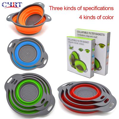 China CHRT Viable Kitchen Silicone Colander Set Multifunctional Collapsible Collapsible Drain Basket Dish Vegetable Water for sale