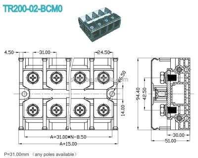 China A.W.G. Terminal High Current Connector Terminals PC SCED 4/0-20 Din Rail Switch Block Type for sale