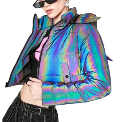 China OEM Breathable Reflective Fabric Custom Hooded Jacket With Cropped Zipper Plus Size Women Coat Casual Zipper Women's Coats for sale