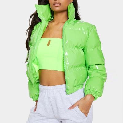 China Waterproof Casual Women Waterproof Winter Down Jacket Stripper Sleeve Neon Green Shiny Jackets Black Coated Down Jacket for sale