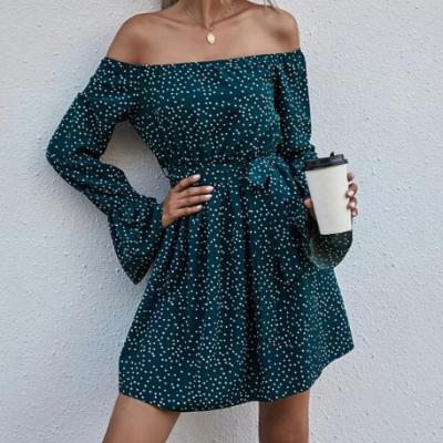 China Polka Dot Belted Bardot Dress For Women Anti-Static Mini Dress Flounce Sleeve Strapless Anti-Static for sale