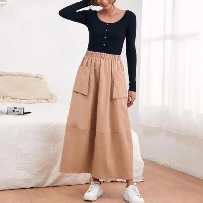 China Custom plus size plus size plain color double waist pocket elastic skirt for women for sale