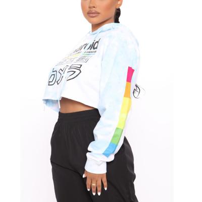 China Breathable Breathable Tie Dyed Crop Hoodie Sweatshirt Top Oversized Logo Printed Latest Streetwear Korean Vintage Hoodies For Women for sale