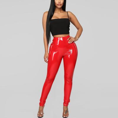 China Plus Size FuHao Women Plus Size Red Shine Vinyl Pants High Stretch Skinny Leather Pants for sale