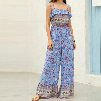 China QUICK DRY QUICK DRY Wide Bow Ruffle Leg Floral Overall Shoulder Strapless Women Bohemian Overall for sale