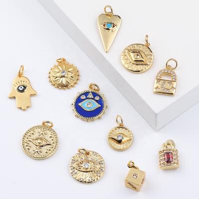 China Wholesale FASHIONABLE Gold Filled Plated Sun Disc Oil Drip Blue Eye Turkey Lock Charm Jewelry Necklace Accessories Zircon Jewelry Pendant for sale