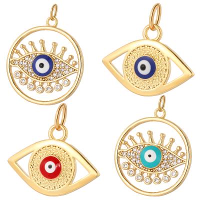 China FASHIONABLE Blue Turkish Evil Eye Charms For Jewelry Making Supplies Diy Necklace Bracelet Dangle Earrings Real Gold Plated CZ Crystal Eye for sale