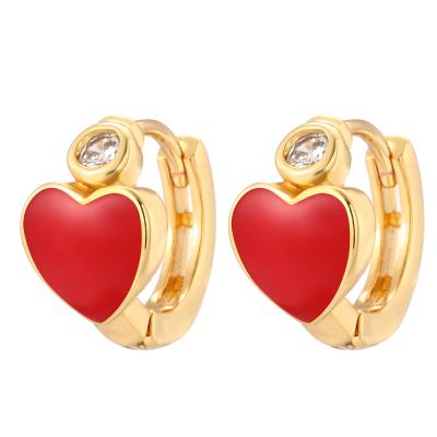 China TRENDY Cute Heart Geometric Circle Earrings For Women Enamel Heart Pave CZ Piercing Boho Earrings Copper New Fashion Korean Jewelry for sale