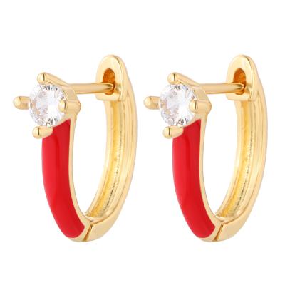 China TRENDY Colorful Enamel Circle Earrings With Zircon Fashion Earring Designs New Style Earrings For Women 18k Gold Plated for sale