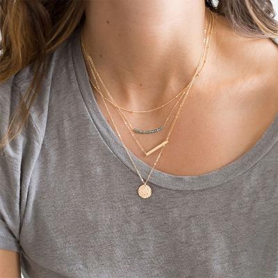 China Amazon Disc Casual / Sporty Hot Tasty Scarves Necklace Layered Circle Bar Pendant Necklace Real 14K Gold Plated Necklace For Women Jewelry for sale