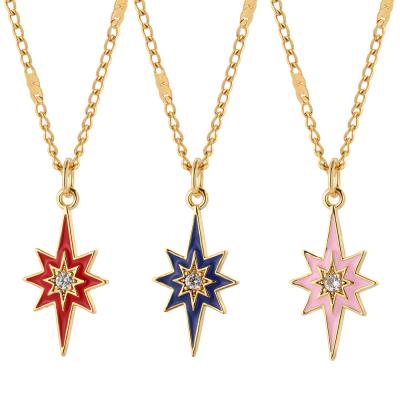 China Trendy Enamel Star Necklace Women Zircon Bohemian For Woman Stainless Steel Link Chains Gold Fashion Long Pendant Necklaces for sale