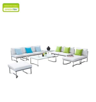 China Eco-friendly Villa Sofa Set Outdoor Stainless Steel Frame With HPL And Tempered Glass Side Table AUR Series Outdoor Courtyard Furniture for sale