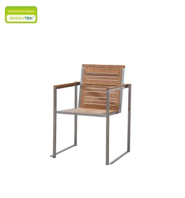 China Eco-friendly Modern Style Teak Stainless Steel Dining Chair With Armrests For Hotel Courtyard Garden Indoor And Outdoor Furniture for sale